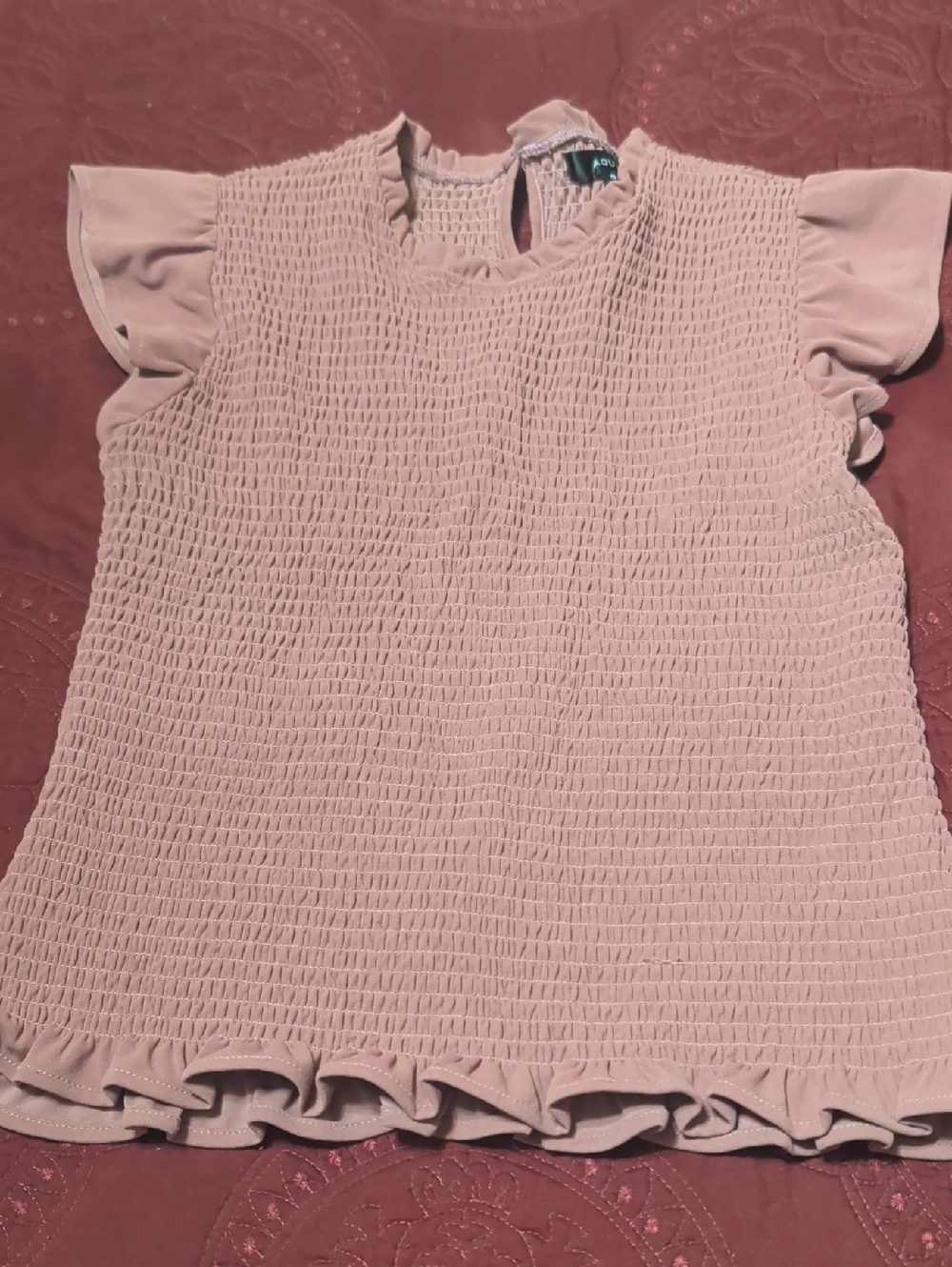 Aqua Blush Pink Smocked Ruffle Sleeve Top
